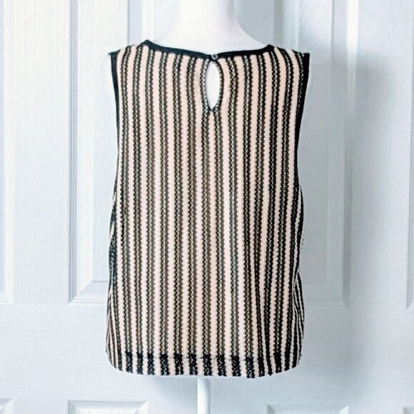 LOFT Women's Sleeveless Knit Top Blouse  Size L  Black Cream  NWT - Picture 2 of 5